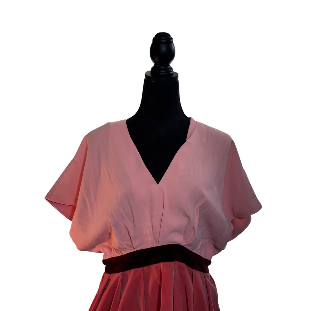 Pomander Place Pink Colorblock V-Neck Velvet Waist Mini Dress B1860 Womens L - Picture 4 of 16